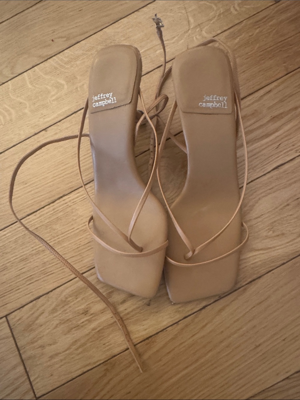 Jeffrey Campbell Beige Strappy Square-Toe Lace-Up Sandals Size 9 Nude